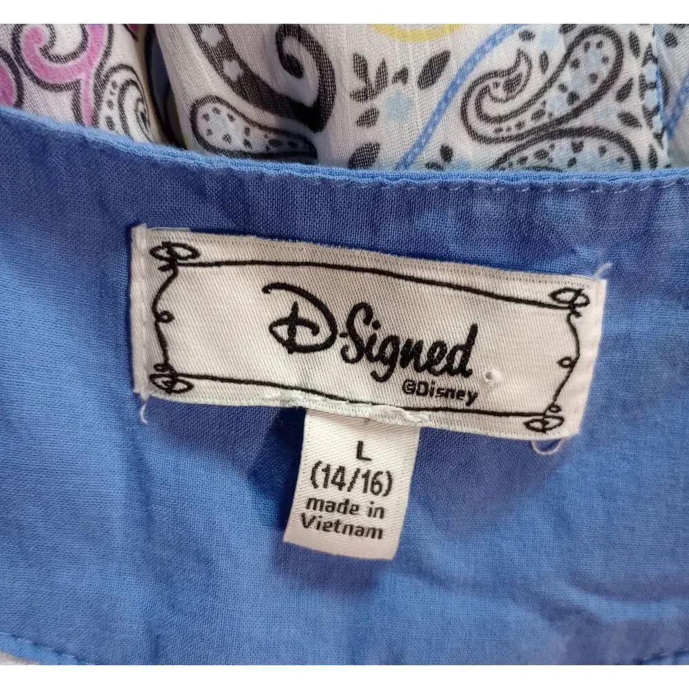 D. Signed Dress‎ Girls 14 16 Blue Paisley Sleeveless Disney Alice in Wonderland